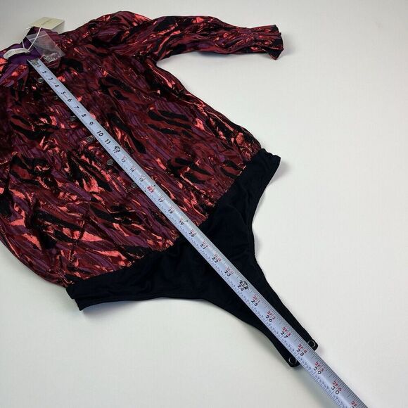 NWT Ramy Brook Printed Dina Bodysuit XS Red Top Metallic Whimsigoth disco - Picture 8 of 15